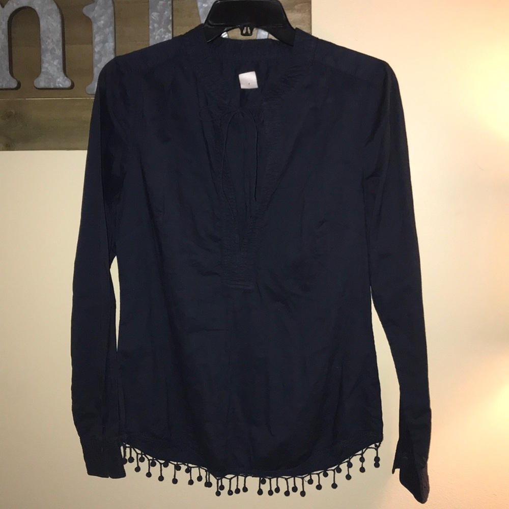 J.Crew navy blue tunic with Pom Pom Detailing. S